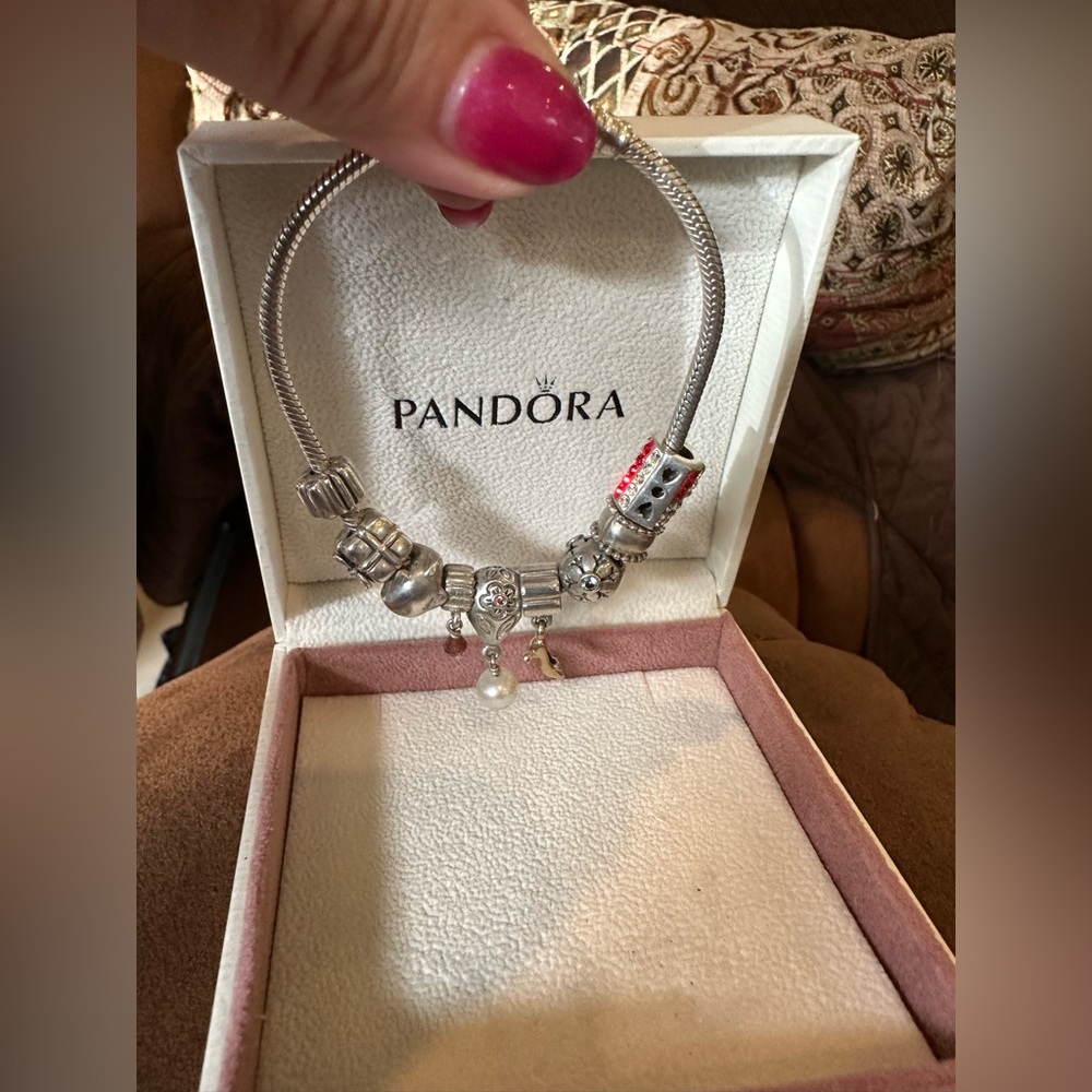 Pandora Silver Snake Bracelet with Charms and Free Pandora Pendant